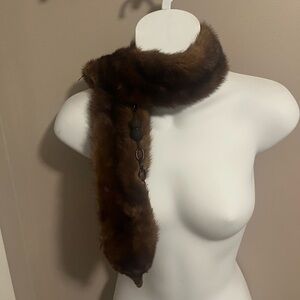 Vintage Mink Stole, Neck Drape, Fur Wrap, Shawl, Sable Brown, Natural Mink,